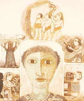 Graphic Print by contemporary Indian Artist Ajit Dubey, a fantasy in narrative style