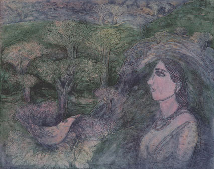 Etching & Aquatint by Indian Artist Ananthiah, woman in narrative style