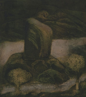 Intaglio print of a figurative landscape by Indian Artist Ananthiah
