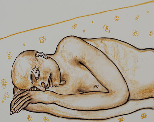 Art Intaglio: Serigraph: Jogen Chowdhury: Man in bed