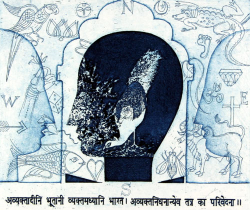 Portrait in original graphic print by modern Indian Artist Jyoti Bhatt