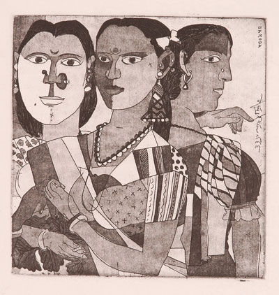 Intaglio print by modern Indian Artist K.Laxma Goud