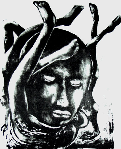 Lithograph by contemporary Indian Artist Lwihwr Lwihwr Mushahary