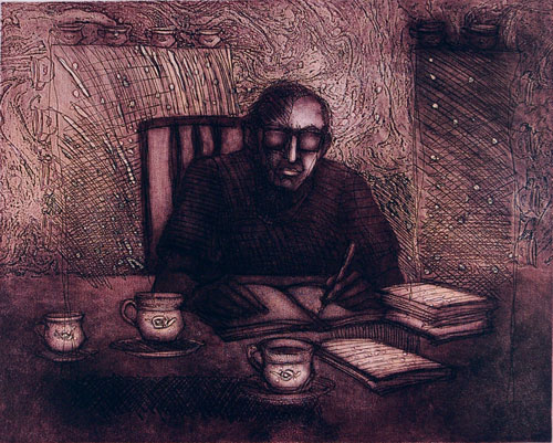Etching by contemporary Indian Artist Sanjay Bhattacharya