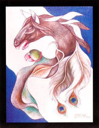 Signed edition reproductions of narrative horses by contemporary Indian Artist Satish Gujral.