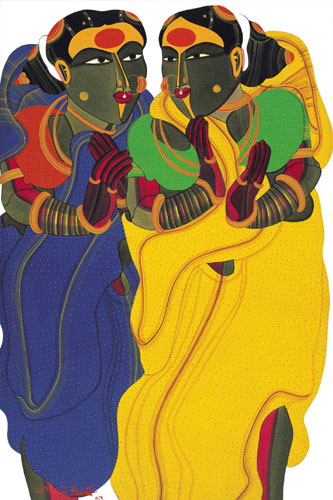 Signed edition prints of figurative women by modern Indian Artist Vaikuntam T..