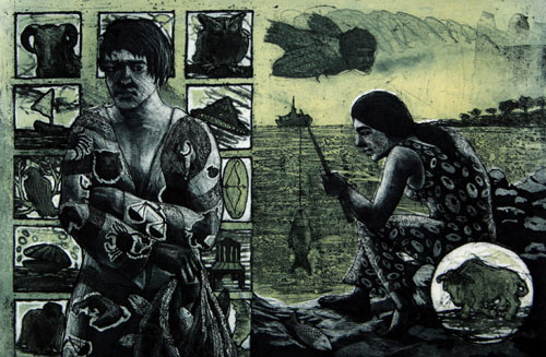 Etching by contemporary Indian Artist Chand Mohammed