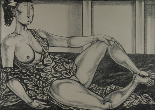 Planographic print of a nude woman by modern Indian Artist D.Doraiswamy