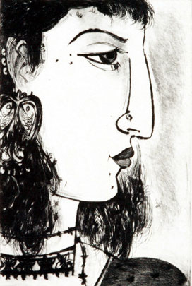 Portrait in intaglio print by contemporary Indian Artist Fawad Tamkanat