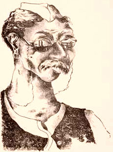 Portrait in planographic print by contemporary Indian Artist Fawad Tamkanat