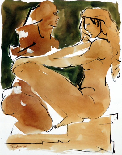 Limited edition prints of Narrative Couple by contemporary Indian Artist Jatin Das.
