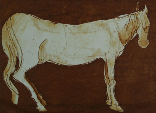 Etching of horses by Indian Artist Karishma D'souza