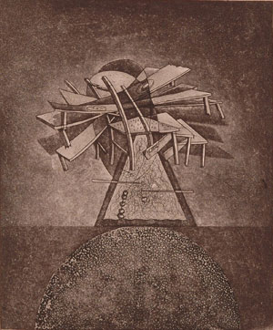 Abstract in intaglio print by contemporary Indian Artist Krishna Sardar