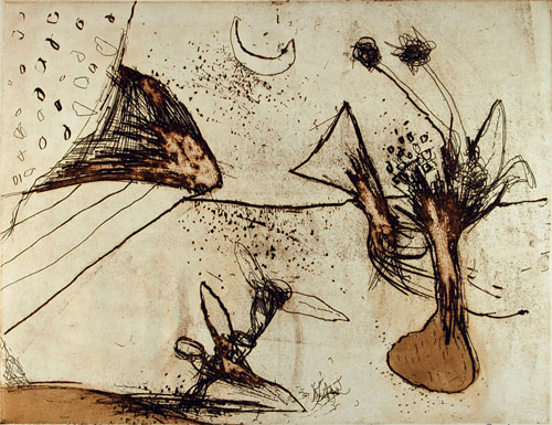 Abstract in etching by modern Indian Artist Manu Parekh