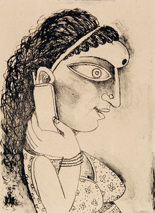 Graphic print by modern Indian Artist Paritosh Sen