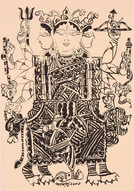 Original Graphic Print of Indian Gods & Goddesses by Indian Artist Santanu Bhattacharya