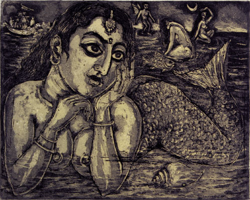 Intaglio print by Indian Artist S.K.Sarkar