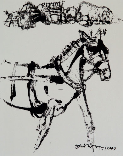 Horse in serigraph by modern Indian Artist Shyamal Dutta Ray