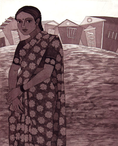 Open edition intaglio print of figurative women by Indian Artist Udaya Laxmi