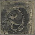 Portrait in etching by modern Indian Artist Amitabh Banerjee