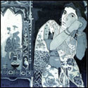 Etching of a woman in narrative style by contemporary Indian Artist Anjani Reddy