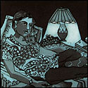 Original graphic print by contemporary Indian Artist Anjani Reddy, woman in a narrative style