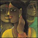 Numbered edition prints of miniature women by contemporary Indian Artist Laxman Aelay.