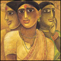 Numbered edition prints of narrative women by contemporary Indian Artist Laxman Aelay.