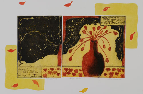 Art Intaglio: Etching: Abdul Salam: Red Vase