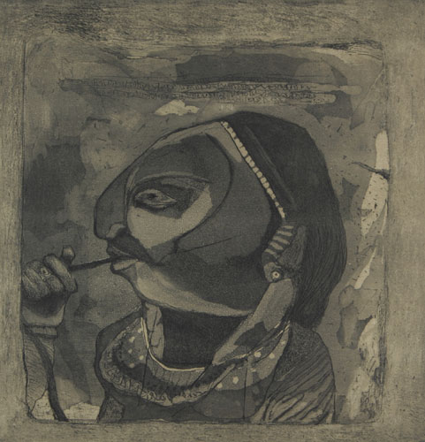 Portrait in etching by modern Indian Artist Amitabh Banerjee