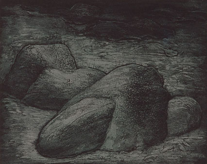 Intaglio print of a landscape by Indian Artist Ananthiah