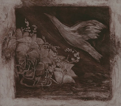 Intaglio print by Indian Artist Ananthiah, birds in narrative style