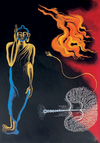 Limited edition reproductions of narrative Budhha by contemporary Indian Artist Arpana Caur.