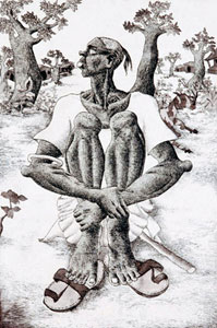 Etching by contemporary Indian Artist Bairu Raghuraman