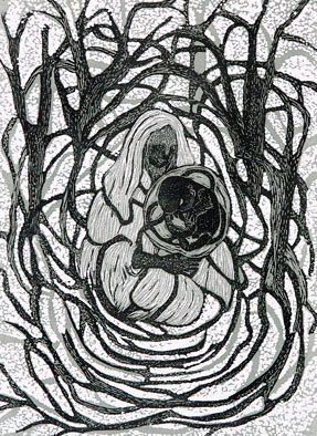 Lino Cut by contemporary Indian Artist Debangana Chatterjee