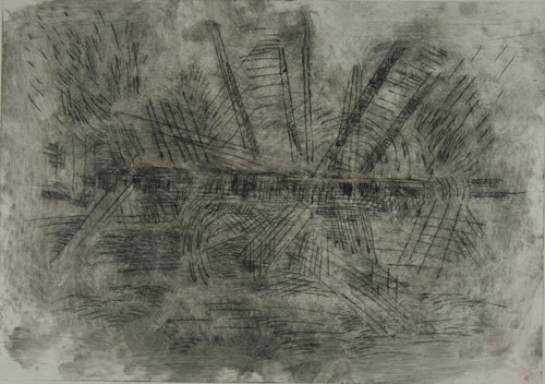 Abstract by contemporary Indian Artist Debangana Chatterjee, using drypoint as a medium