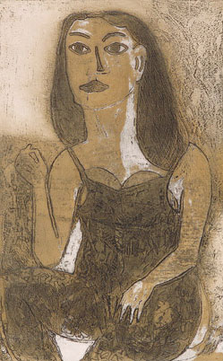 Etching of a woman by contemporary Indian Artist D.L.N.Reddy