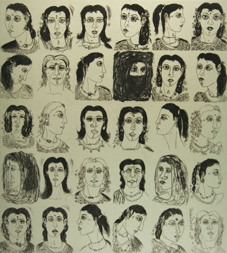 Portrait in etching by contemporary Indian Artist Fawad Tamkanat