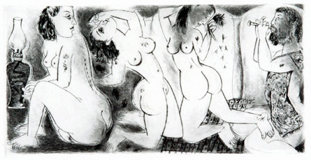 Nude women in original print by contemporary Indian Artist Fawad Tamkanat