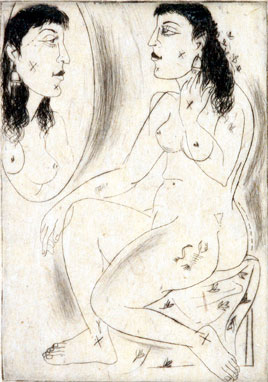 Intaglio print of nude women by contemporary Indian Artist Fawad Tamkanat
