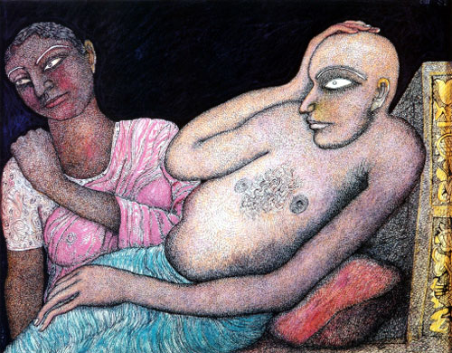 Limited edition prints of Narrative Couple by contemporary Indian Artist Jogen Chowdhury.