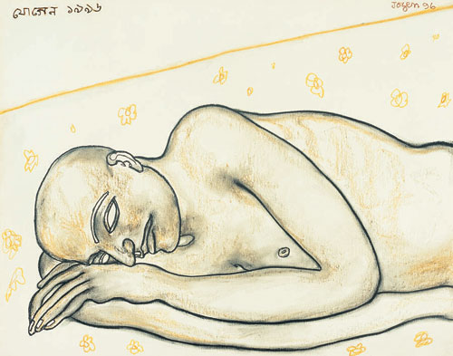 Limited edition prints A serigraph of Narrative Men by contemporary Indian Artist Jogen Chowdhury.