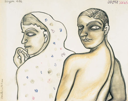 Limited edition prints A serigraph of Narrative Couple by contemporary Indian Artist Jogen Chowdhury.