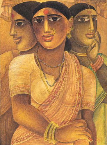 Numbered edition prints of narrative women by contemporary Indian Artist Laxman Aelay.