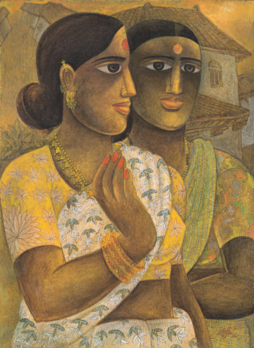 Numbered edition prints of narrative women by contemporary Indian Artist Laxman Aelay.