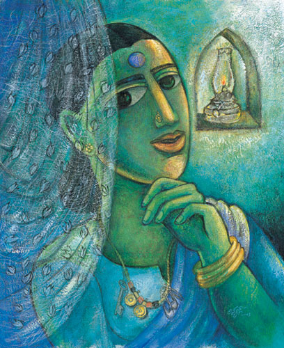 Numbered edition prints of narrative women by contemporary Indian Artist Laxman Aelay.