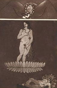 Etching of a nude woman by Indian Artist Nabanita Chakraborthy