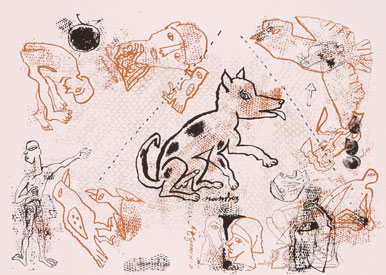 Planographic print of domestic animals by Indian Artist Nandadulal Mukherjee