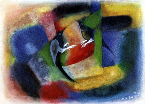 Numbered edition prints of figurative birds by modern Indian Artist Piraji Sagara.
