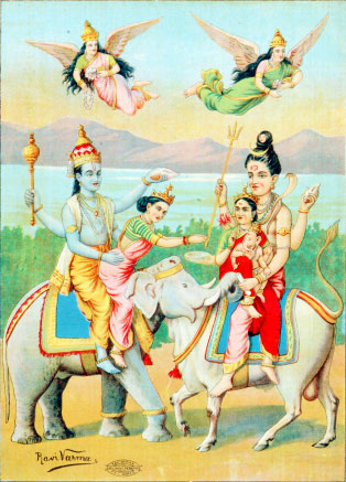 Oleograph Prints of narrative mythology by Indian Artist Ravi Varma Press.
